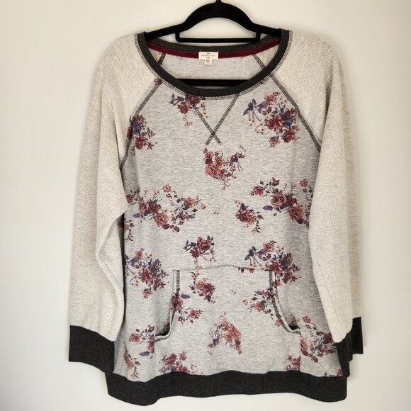 Women's Mason & Belle Light Gray Flower Detail Long Sleeve Pullover with Pocket - Picture 1 of 9